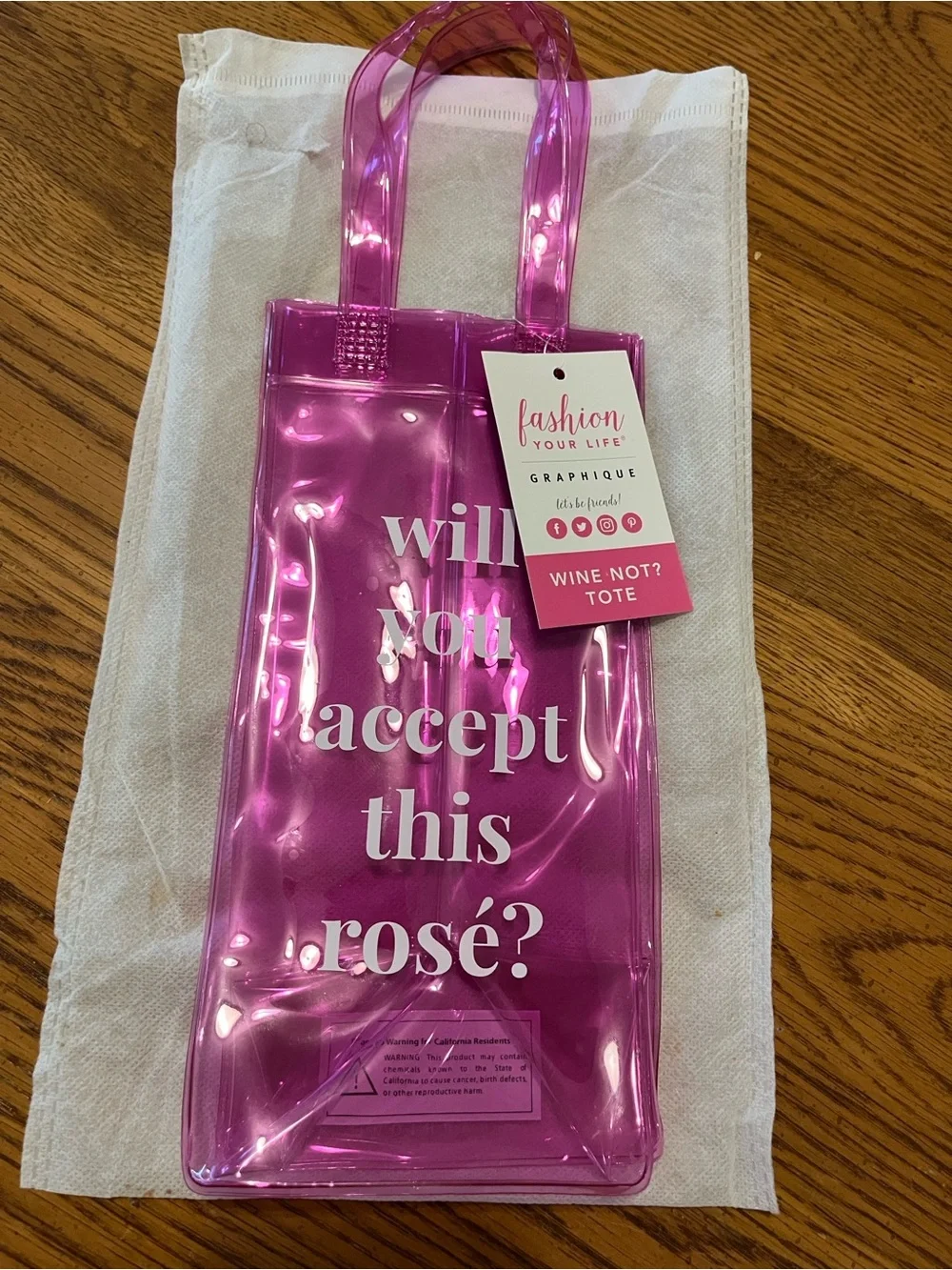 GRAPHIQUE- Will you accept this rosé? Pink transparent Wine Tote Bag.